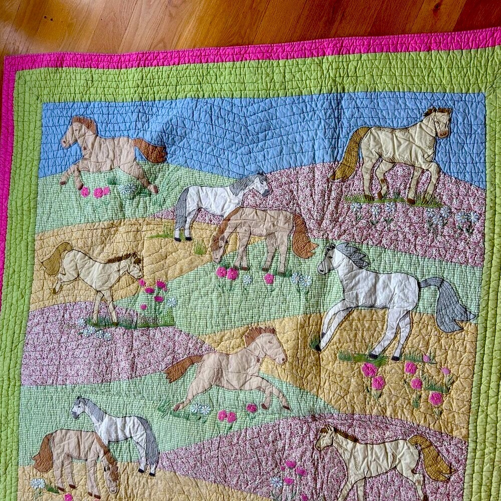“Ponies in the Pasture” Twin-size Quilt and 2 Pillow Shams by The Company Store - Picture 5 of 14